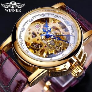 COPY - Womens Automatic Transparent Skeleton Luxury Leather Band Ladies Watch G…